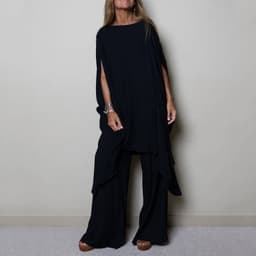image-Women's Casual Suit Set - Blue Polyester Dolman Sleeves
