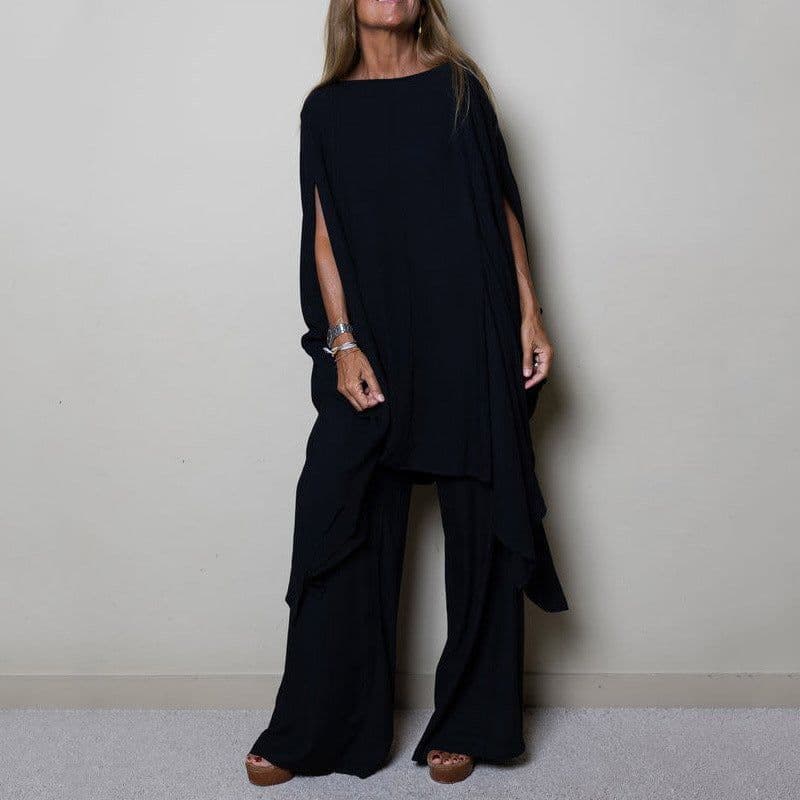 image-Women's Casual Suit Set - Blue Polyester Dolman Sleeves