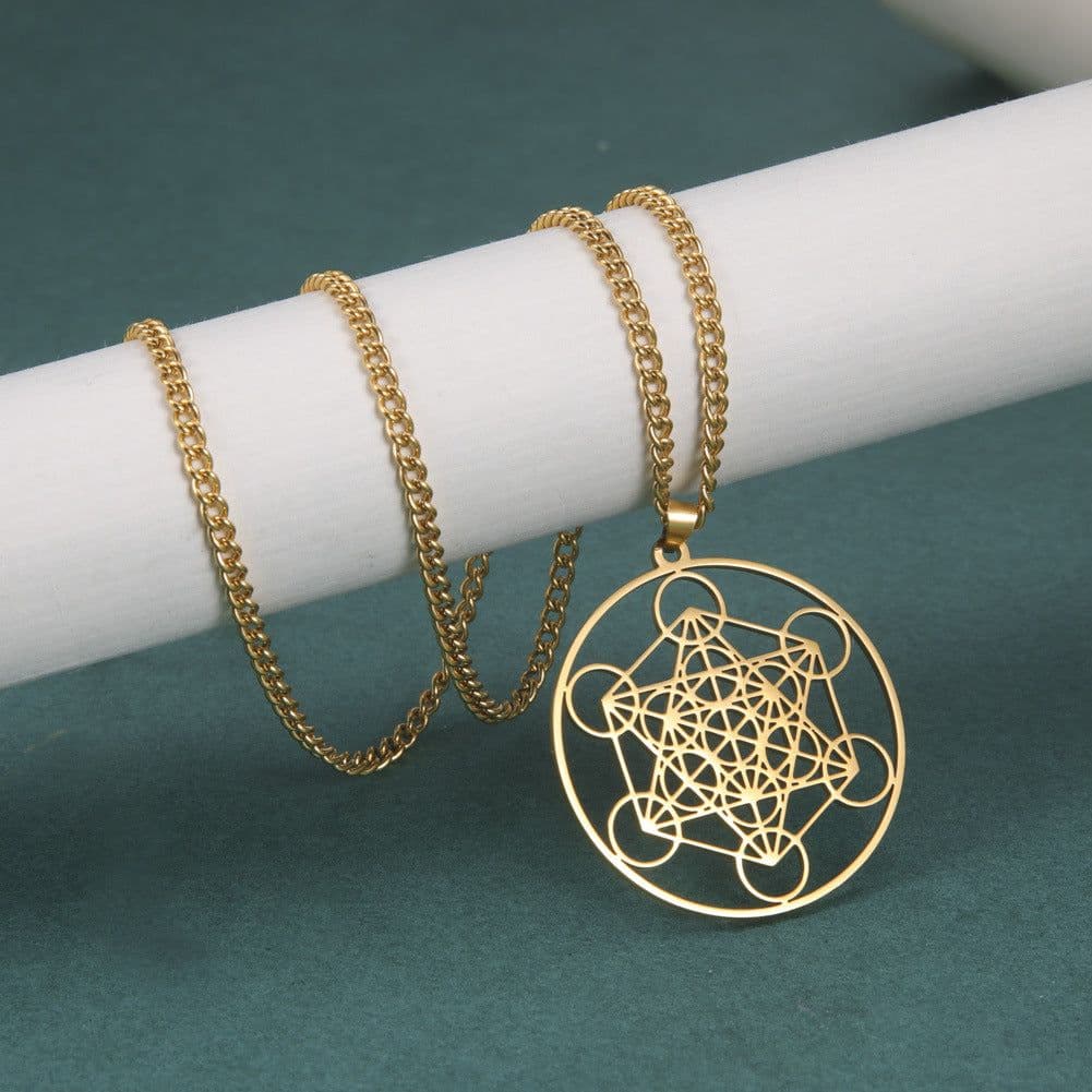 image-Stainless Steel Metatron Angel Necklace - Gold