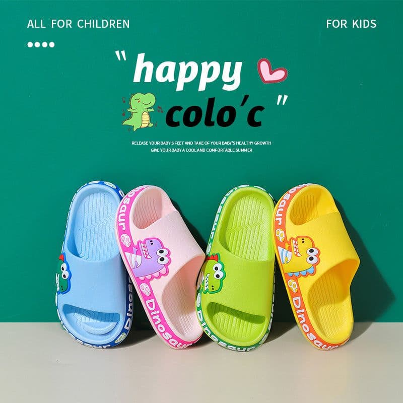 image-Children's Dinosaur Flip Flop Slippers - Non-slip PVC