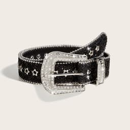 image-Rhinestone Belt Women's Wide Fashion PU Glitter 103cm