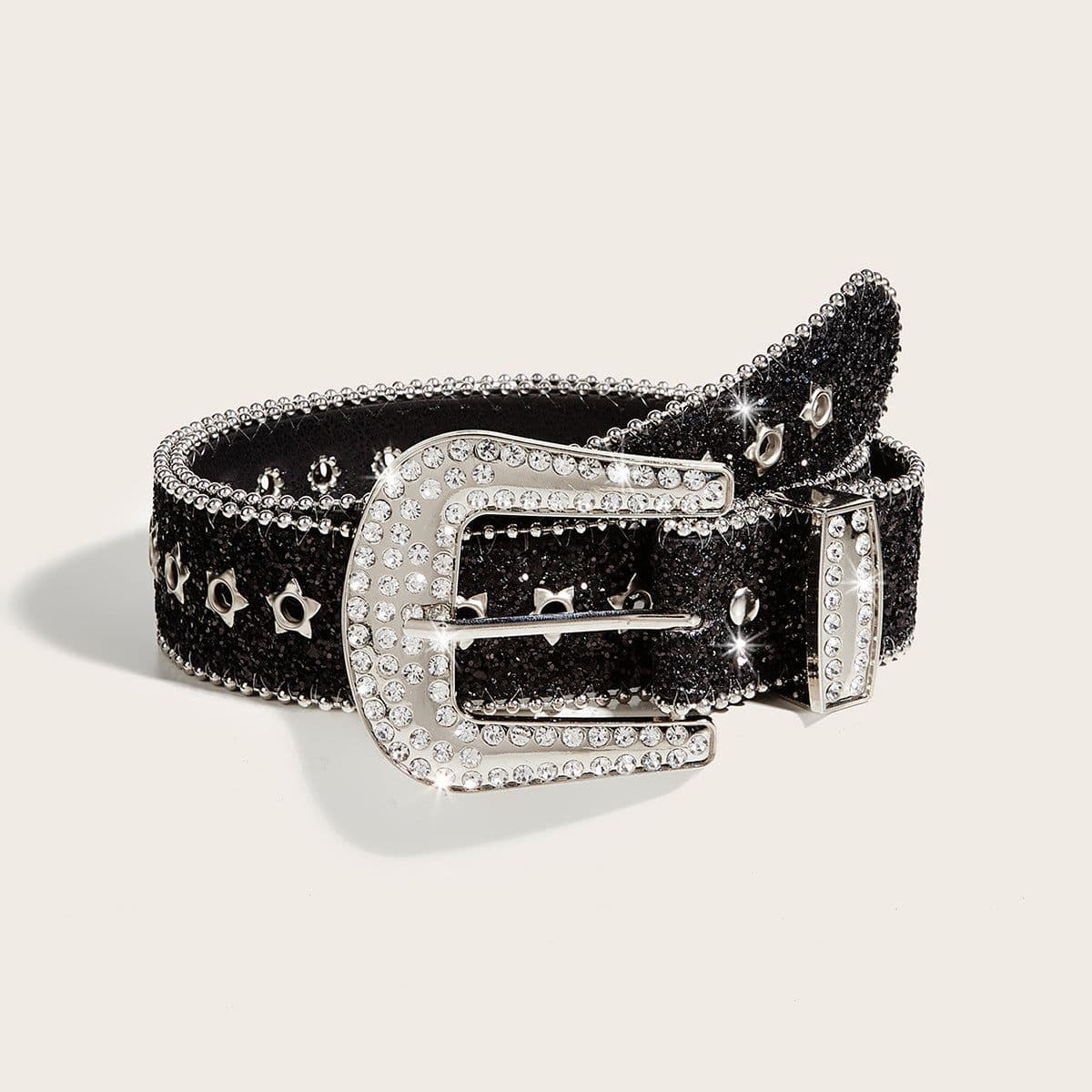 image-Rhinestone Belt Women's Wide Fashion PU Glitter 103cm