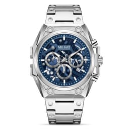 image-MEGIR 47mm Men's Sports Watch - Multi-Function Waterproof Silver Dial 50m