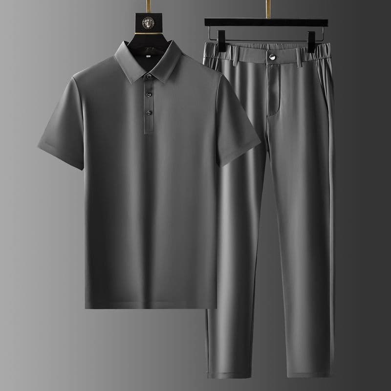 image-Men's Ice Silk Short-Sleeve Casual Suit - Thin