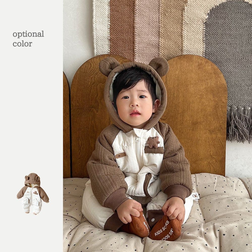 image-Baby Winter Quilted Jumpsuit - Brown Hooded Fleece 100cm