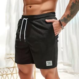 image-Men's Corduroy Shorts Blue Lace-Up Sports
