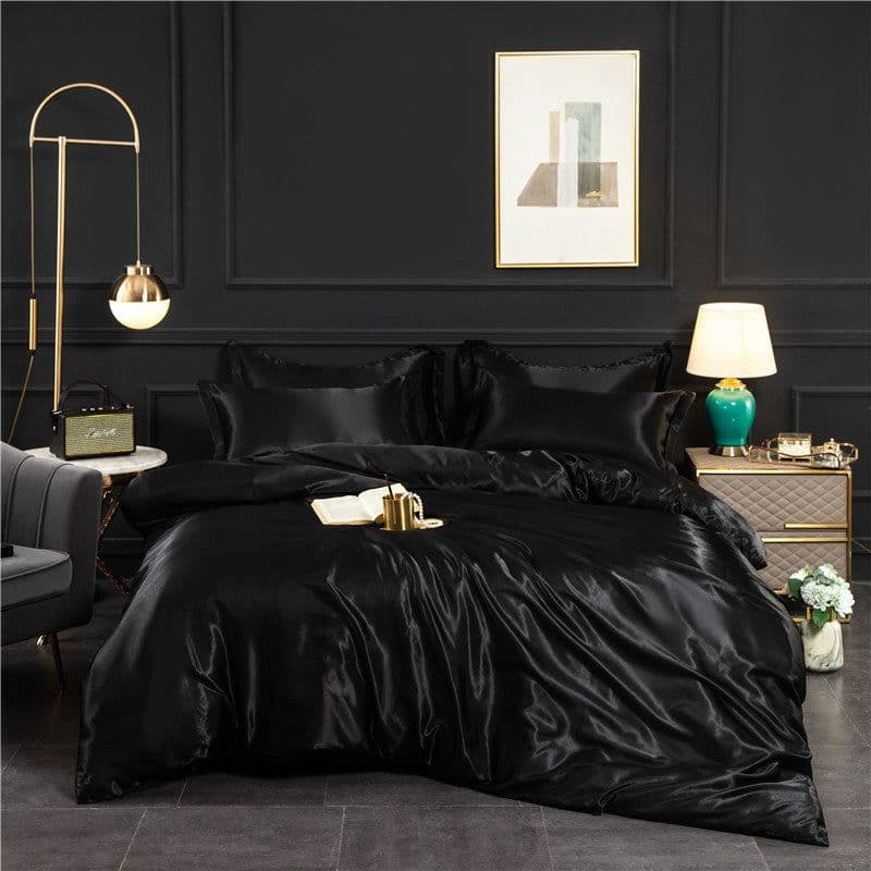 image-4-Piece Ice Silk Bedding Set - Pink Silver Gray