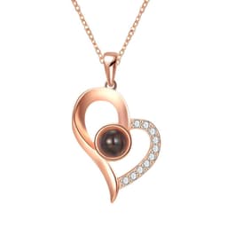 image-100 Languages Heart Necklace - Silver Memory Projection