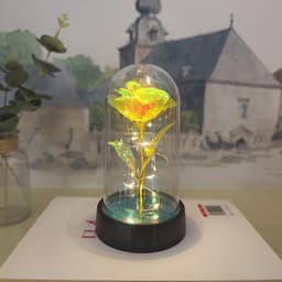 image-Gold Foil Rose in Glass Dome - Preserved Flower Decor