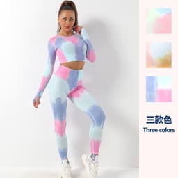 image-Tie-Dye Seamless Yoga Set Women Long Sleeve - Green L