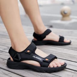 image-Large Size Outdoor Sandals - 6779 Gray, Low Heel, Mesh