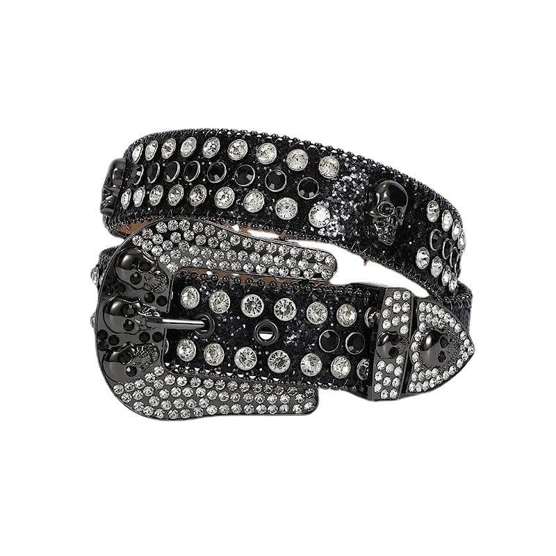 image-Skull Rhinestone Belt, European & American Style, Unisex Pin Buckle, Denim Style