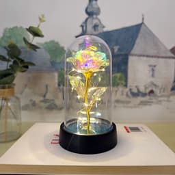 image-Gold Foil Rose in Glass Dome - Preserved Flower Decor
