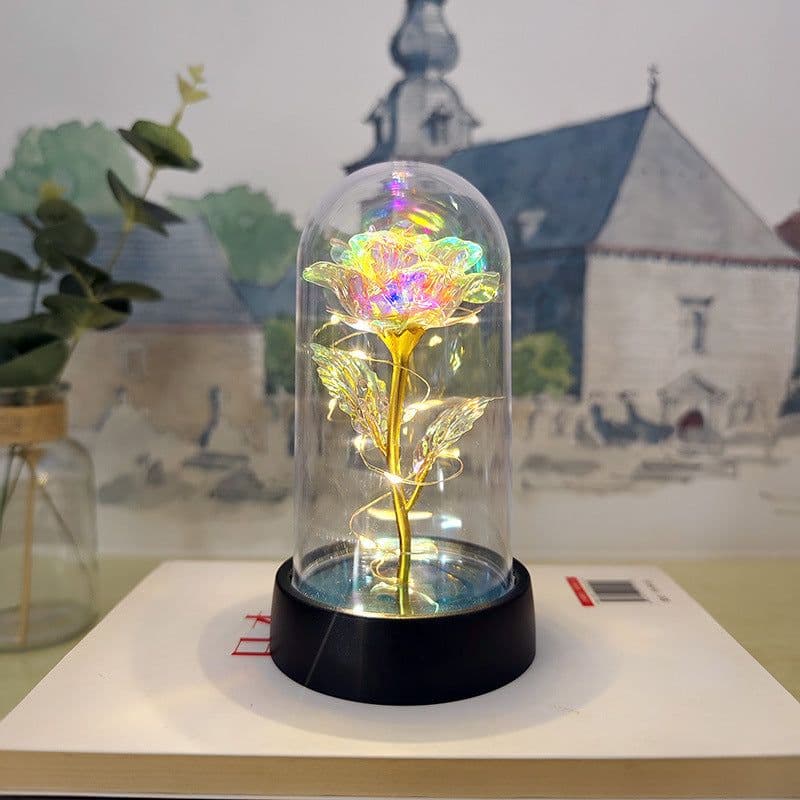 image-Gold Foil Rose in Glass Dome - Preserved Flower Decor