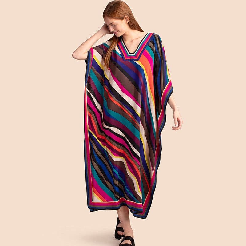 image-European and American new positioning printed blouse seaside holiday long skirt loose blouse bikini swimsuit robe outer wear female