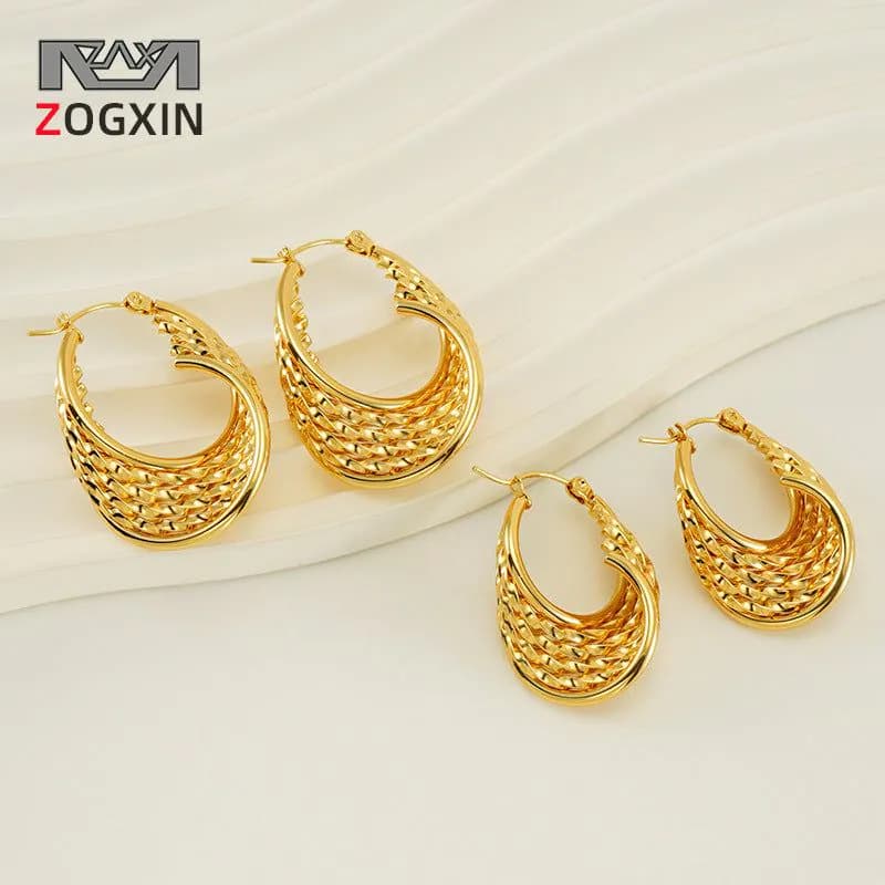 image-Stainless Steel Retro Earrings - Women Geometric Gold
