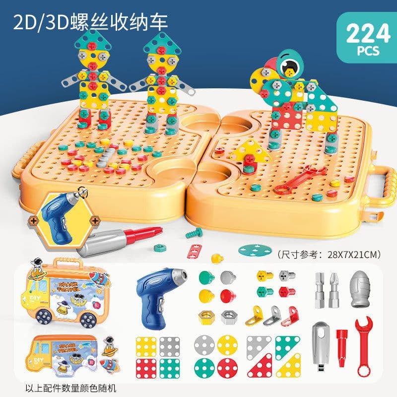 image-Children's pretend screw tightening educational toys simulation electric screwdriver assembly repair tool box baby toys