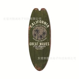 image-Wooden Surfboard Beach Theme Sign - Retro Decor for Bar or Wall