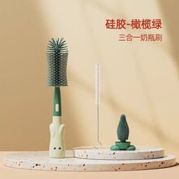 image-Silicone Baby Bottle Brush Set - Rock Blue, Three-in-One Rotating Cleaner