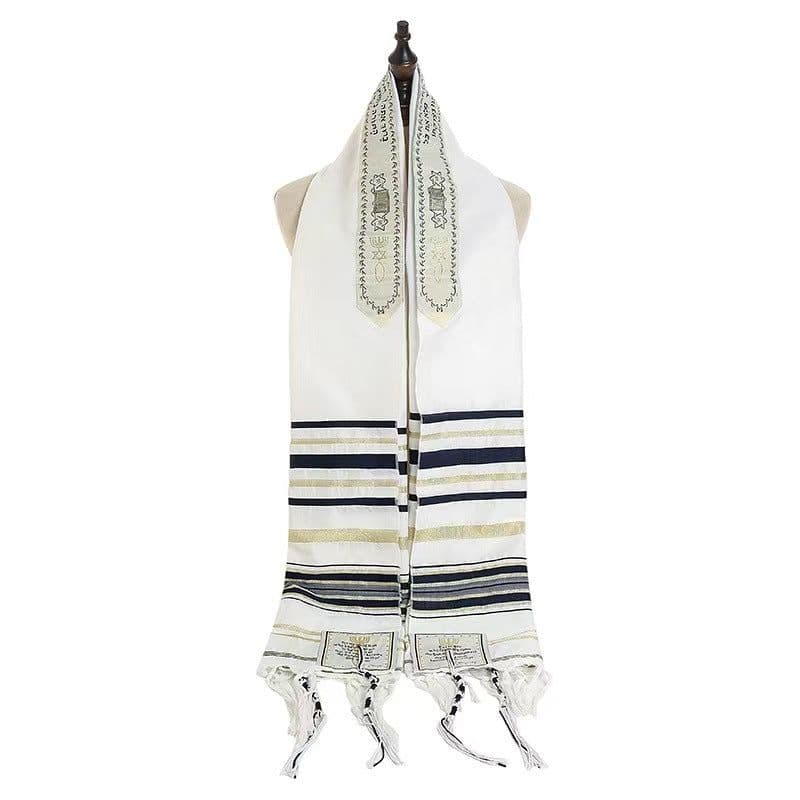 image-Arabian Scarf Shawl - Navy Blue Gold 50x180cm Polyester