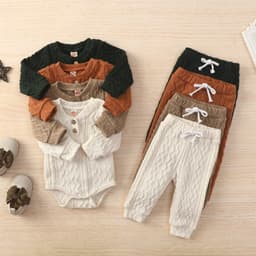 image-Children's Round Neck Top and Pants Set - Solid Color
