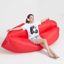 image-Inflatable Red Beach Sofa Air Bed Single Deck Portable Camping Chair (57 characters)