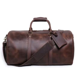 image-Men's Crazy Horse Leather Messenger Bag Cross Border Travel Satchel Dark Brown