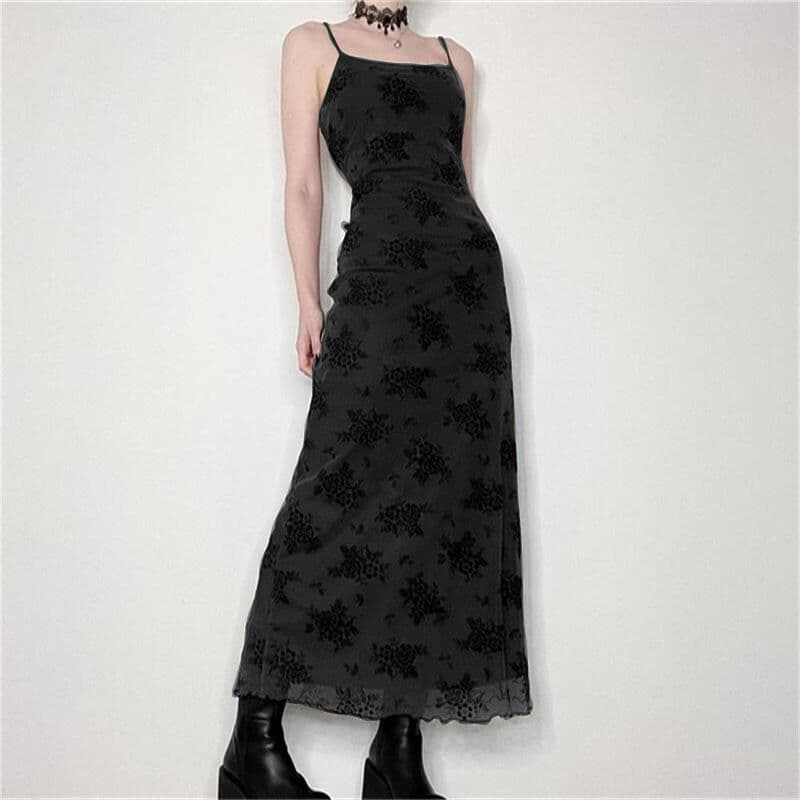 image-Cold and dirty dirty wind suspender dress female 2022 summer European and American dark printing new mid-length skirt one piece on behalf of