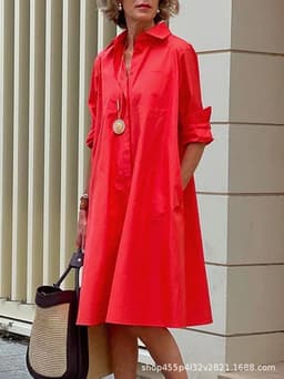 image-White Polyester Shirt Dress For Women Long Sleeve Loose Fit