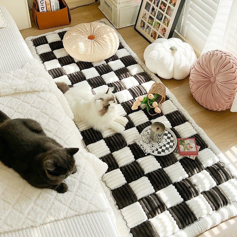 image-Foreign trade thickened ins wind cream color autumn and winter plush bedside mat non-slip rectangular bun mat tatami mat