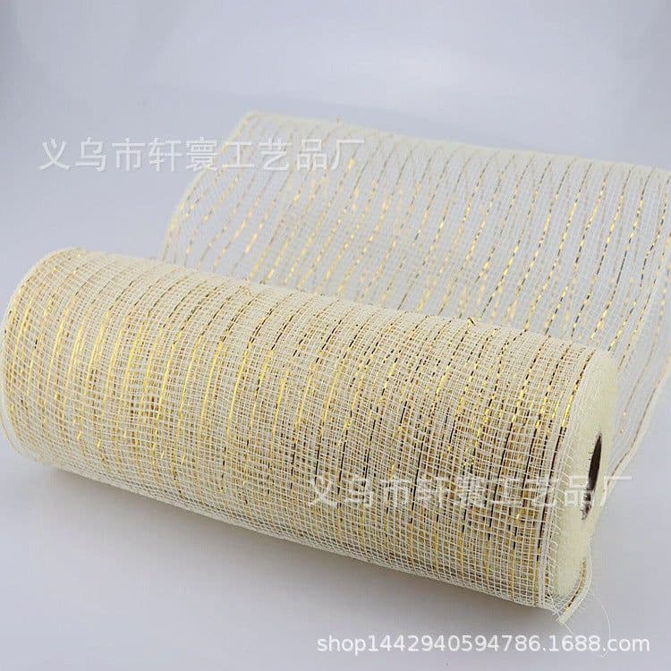 image-Christmas Wire Mesh Packaging - Red & White Strips 26cm x 10yds