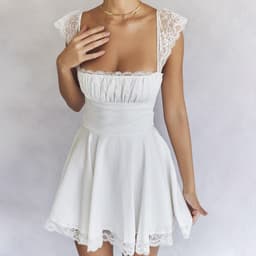 image-2023 European and American women's summer new lace square neck suspender skirt slim backless white French dress