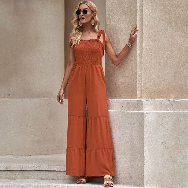 image-Shi Ying Apricot Wide-Leg Jumpsuit - Sleeveless 2XL High Waist