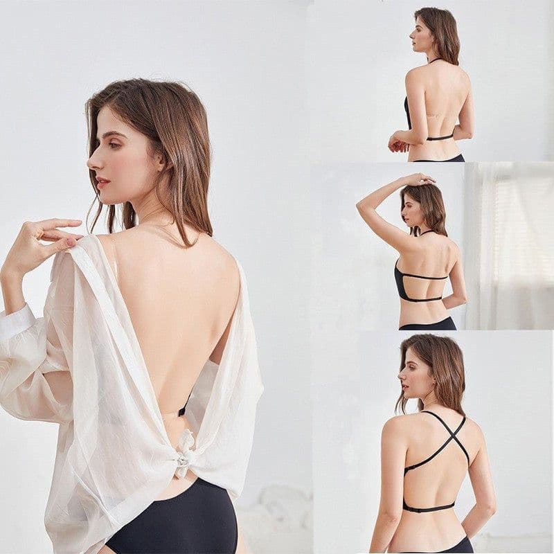 image-U-Shaped Backless Bra - Small Glossy Black