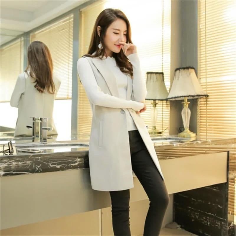 image-Women's 2023 Spring Sleeveless Vest, Off-White 2XL Korean Style Suit Waistcoat