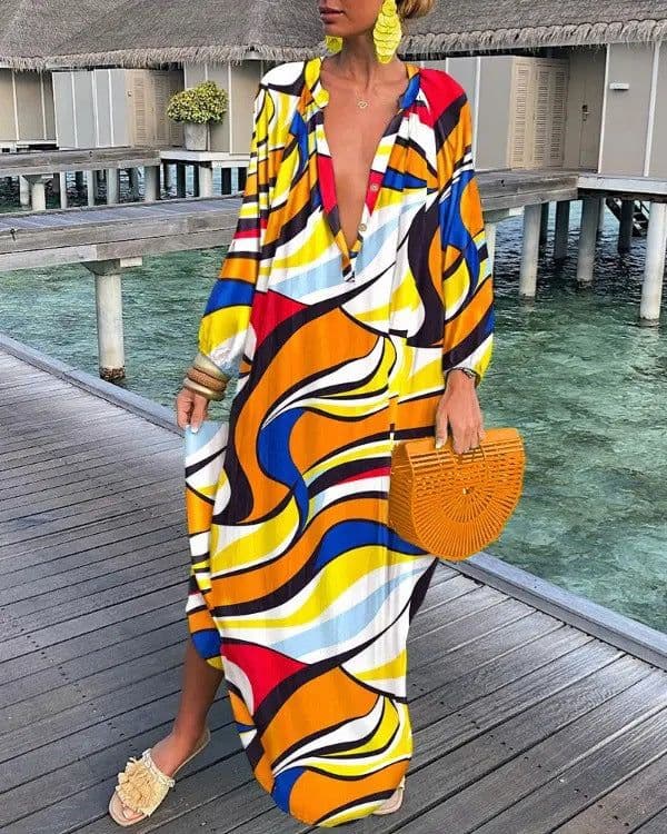 image-Autumn V-Neck Long-Sleeved Dress Women's XXL Polyester