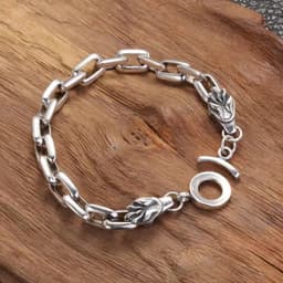 image-S925 Sterling Silver Double Dragon Head Bracelet - Men's