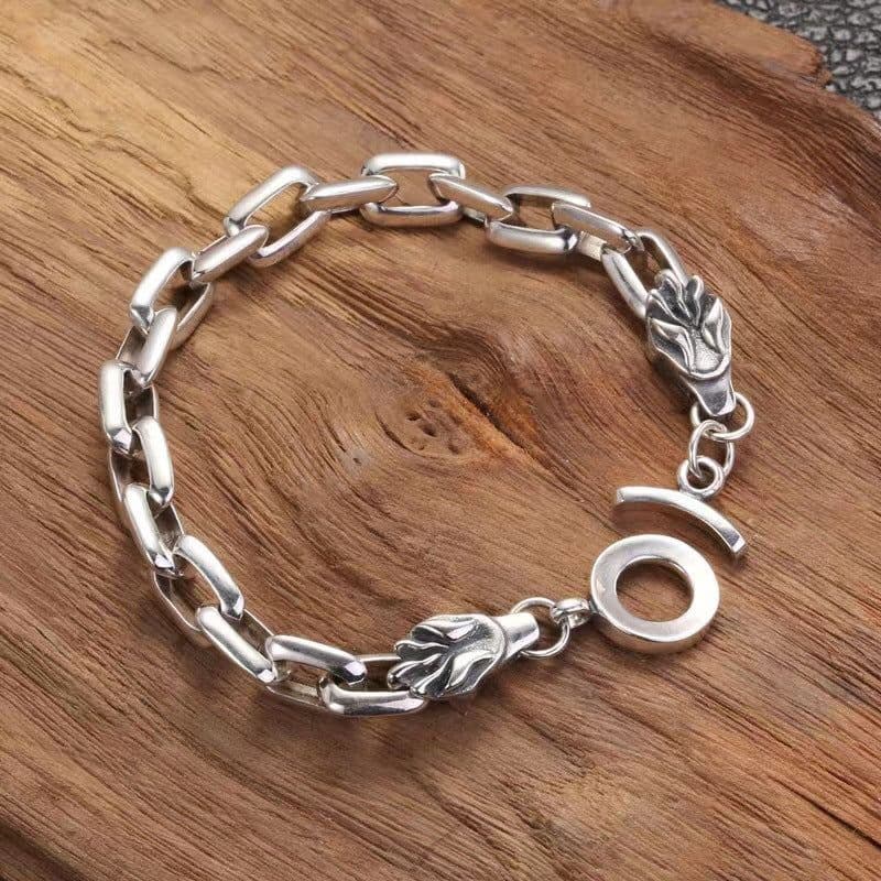image-S925 Sterling Silver Double Dragon Head Bracelet - Men's