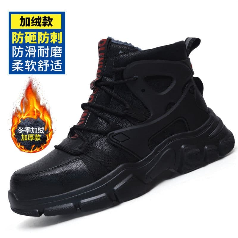 image-Woerdun Men's Safety Work Shoes High-Top Black Steel Toe