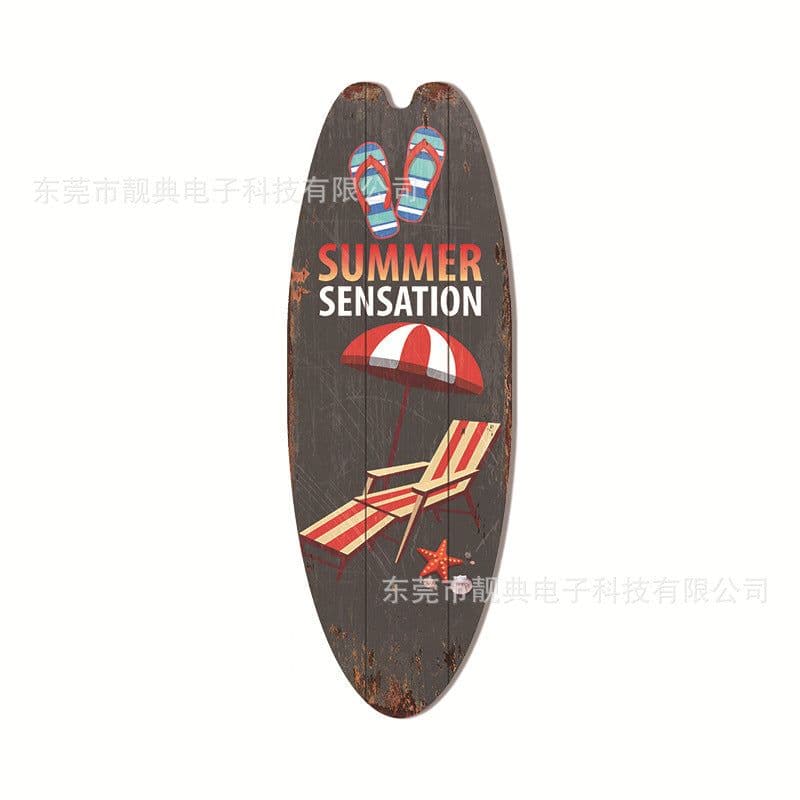 image-Wooden Surfboard Beach Sign - Retro Decor
