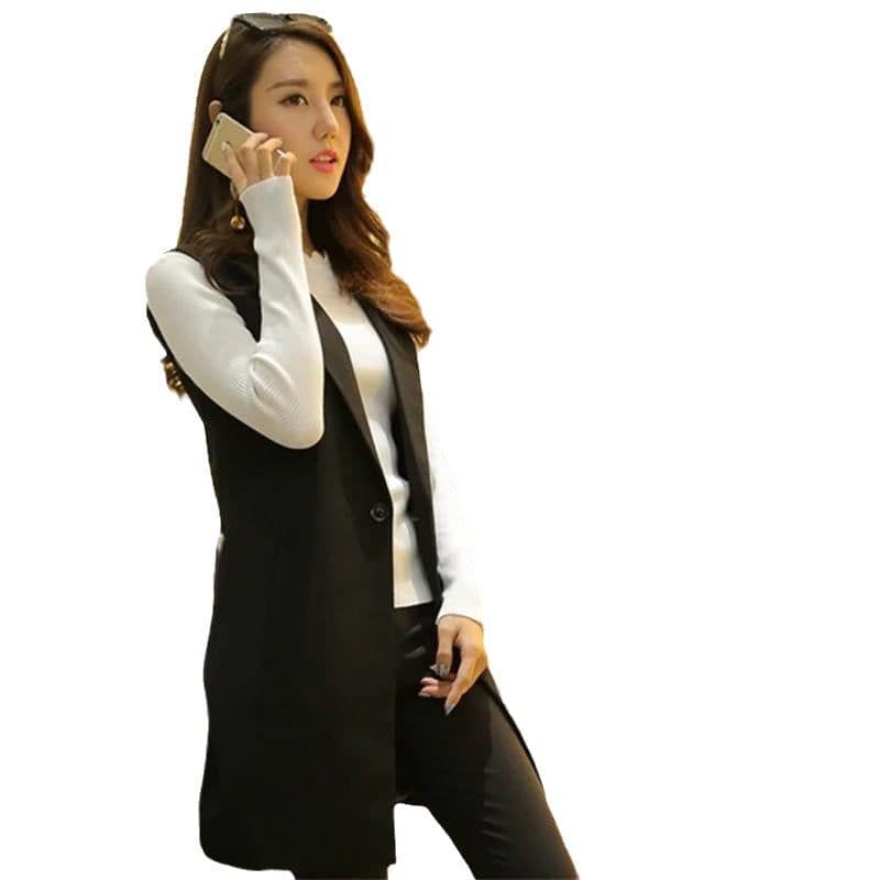 image-Women's 2023 Spring Sleeveless Vest, Off-White 2XL Korean Style Suit Waistcoat