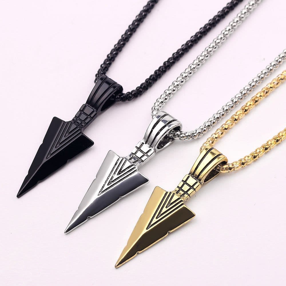 image-Cross-border European and American personality triangle spearhead men's necklace retro arrow necklace pendant jewelry accessories