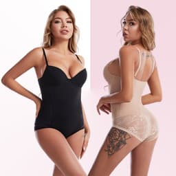 image-Lace Corset Bodysuit - Deep V Tummy Control with Bra