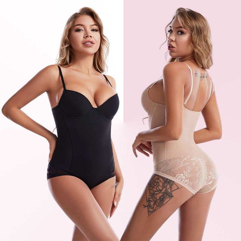 image-Lace Corset Bodysuit - Deep V Tummy Control with Bra