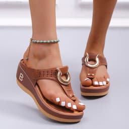 image-Women's Thong Wedge Sandals - Sky Blue Size 43