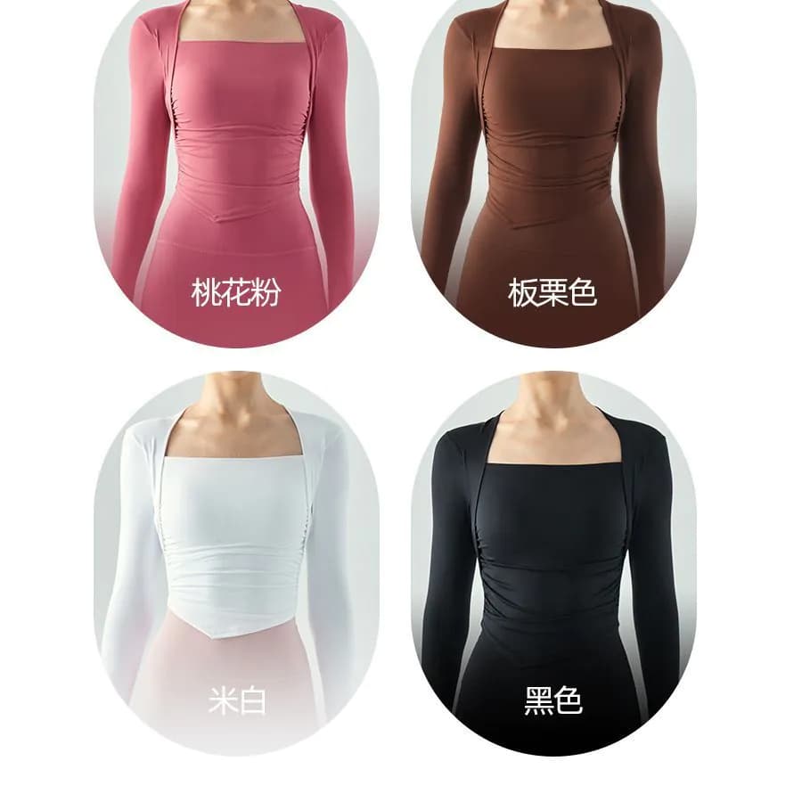 image-Yoga Long-Sleeved Fitness Top - Pleated Slim Running Top