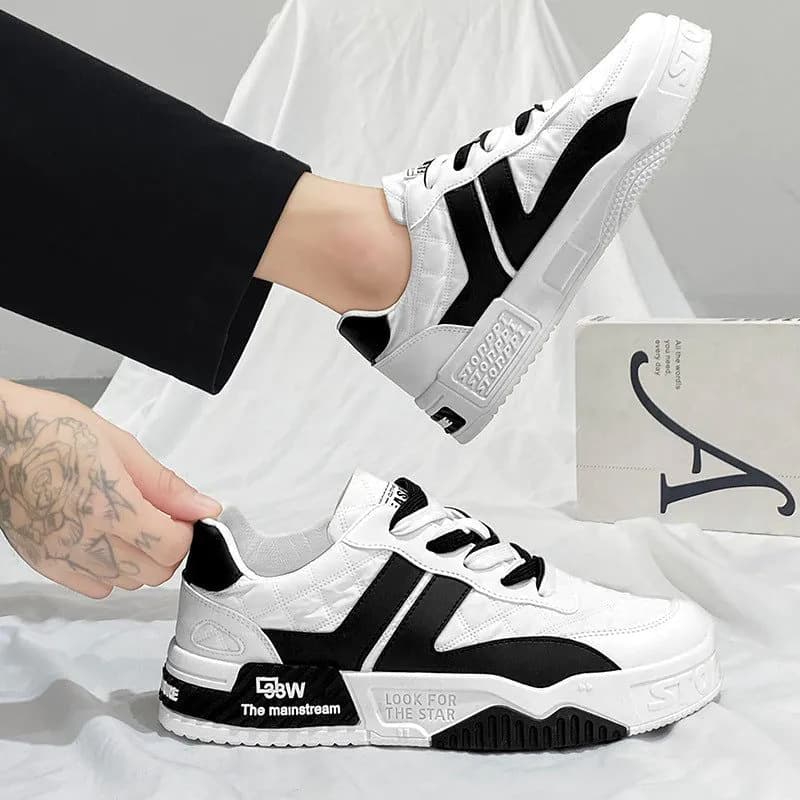 image-Men's Black Lace-Up Sneakers - Low-Top Casual
