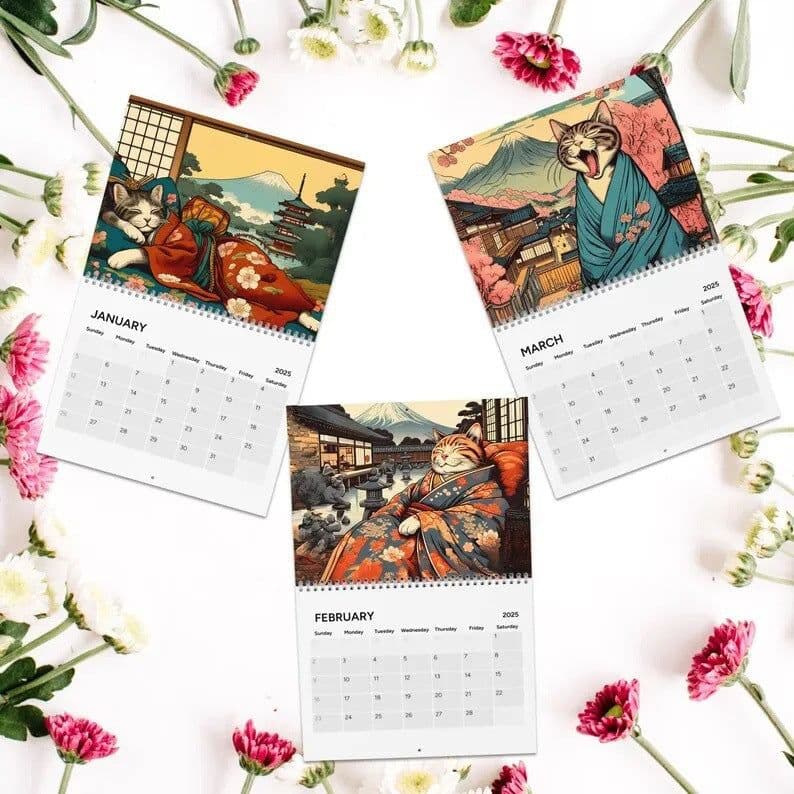 image-2025 Cross-border New Arrival Sleepy Cats Of Edo 2025 Wall Calendar Cat Lovers