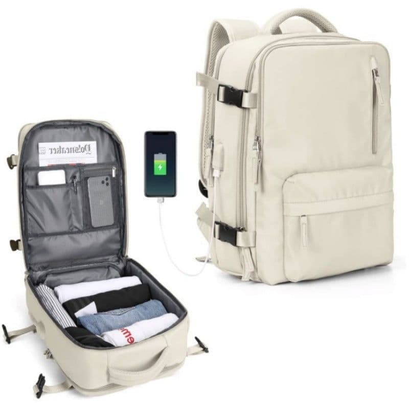 image-USB Rechargeable Travel Backpack 20-35L Off White