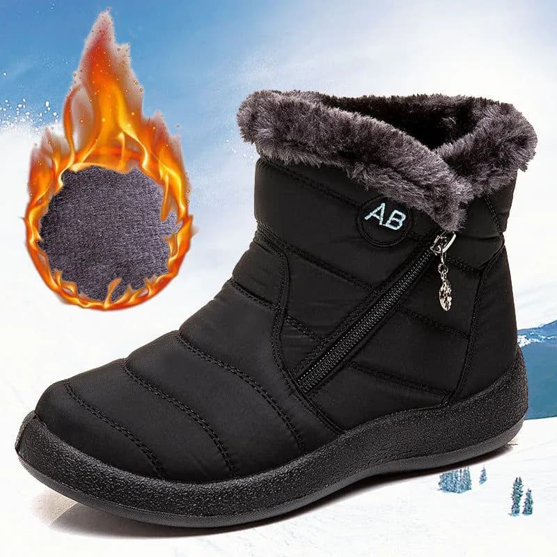 image-Women's Snow Boots Brown Cotton Side Zipper High Top